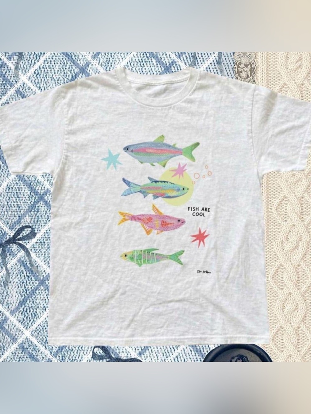 Gildan Colorful Fish Graphic T-Shirt White For Unisex
